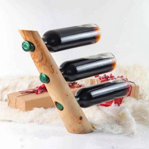 Olive Wood Bottle Holder for 3 Bottles – Handmade