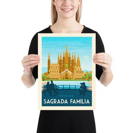 Affiche Barcelone Vintage | Poster Ville Barcelone Sagrada Familia Catalogne Espagne