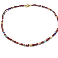 Necklace burgundy red with gemstones and swarovski