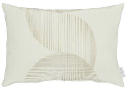 Cream-colored rectangular cushion with a minimalist geometric pattern in shades of white. Suitable for use as a decorative pillow or accent piece in a living room or bedroom.