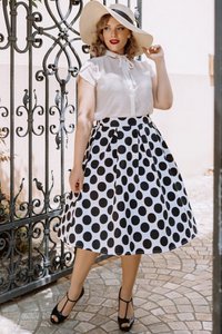 EU STOCK Carolyn Monochrome Polka Dot Swing Skirt