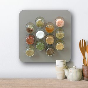 Gewürzregal graubraun · mit 12 Gläsern · Birkenschichtholz · HPL Front graubraun