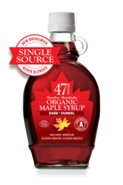 Dark, robust organic maple syrup from Canada in a 250g bottle.