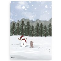 Christmas card snowman with bunny
