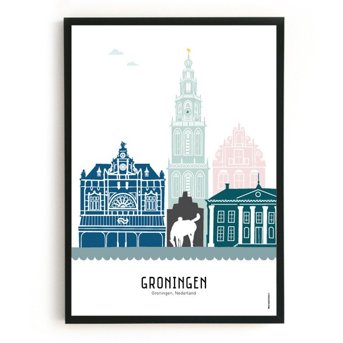Poster skyline Groningen in kleur