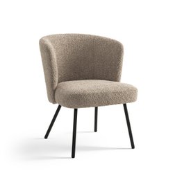  Taupe boucle armchair with black metal legs.