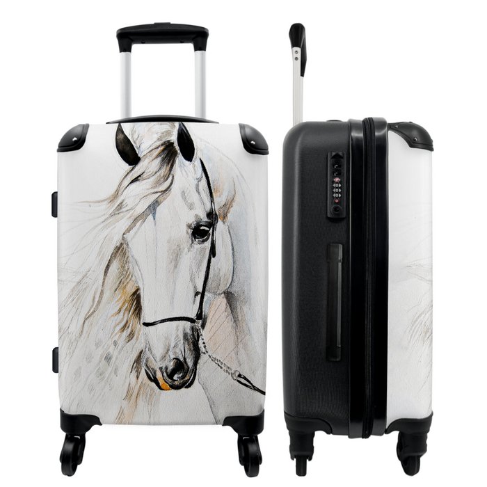 NoBoringSuitcases.com® groot - Paard - Wit - Illustratie - Meisje - koffer met TSA-slot - Met wielen - liter - Reiskoffer - 66 cm Inkopen via de online groothandel | Orderchamp