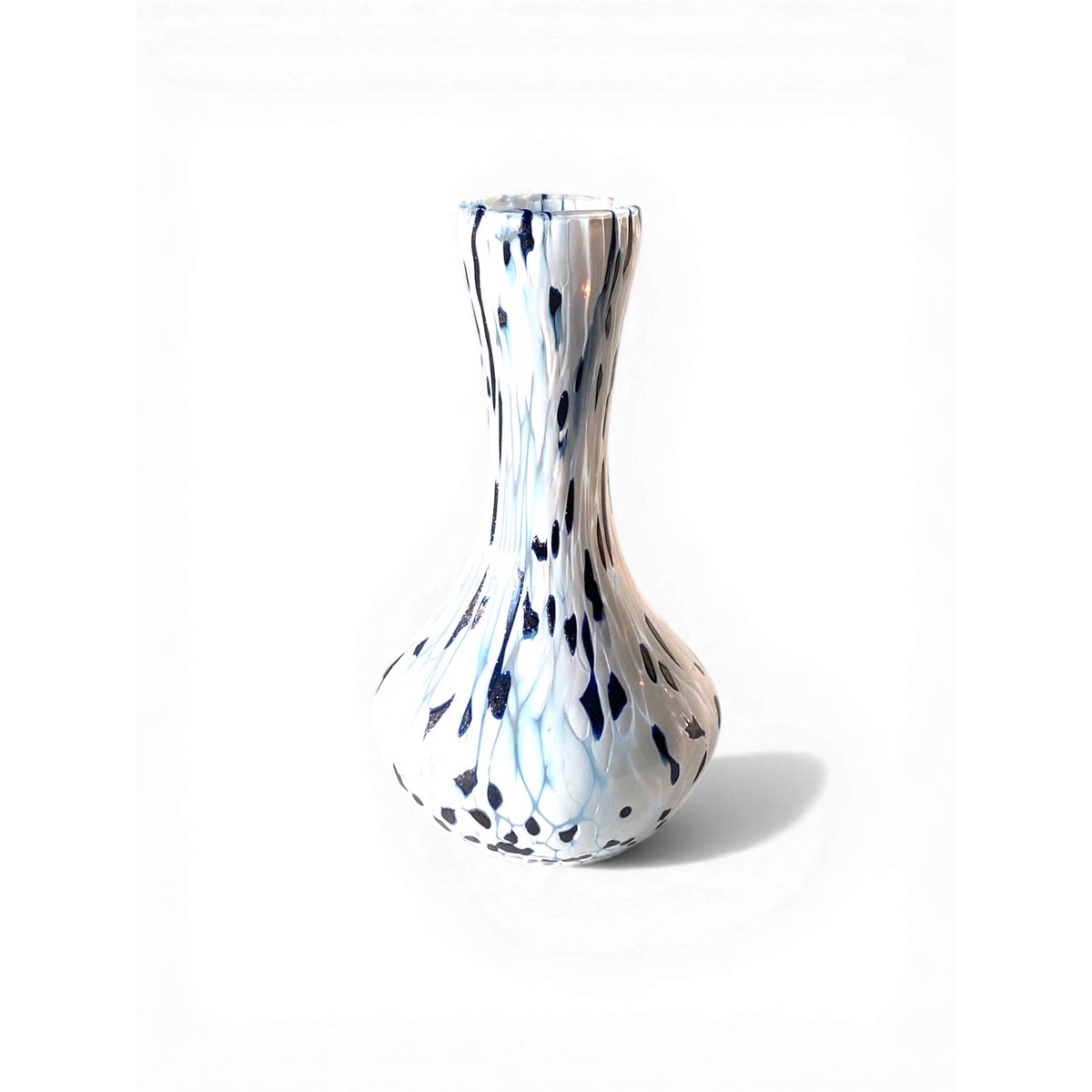 1 Vaso in Vetro Avventurina Blu Soffiato e Lavorato a Mano con Murrine di Murano, linea “I Colori di Murano” Made in Italy h. 19 cm.