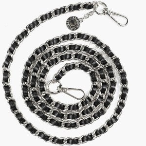 Mobile phone chain links Ledero silver with black vegan leather