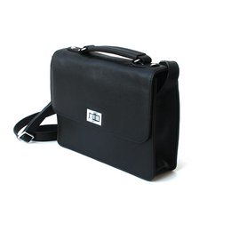A black eco-leather messenger bag with dimensions of 26x18x8cm. The bag has a simple, minimalist design and a shoulder strap for easy carrying.