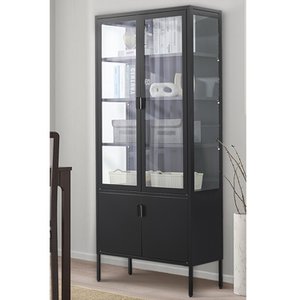 Brisbane Vitrinekast - Zwart, Staal/Glas, 80x35x180 cm