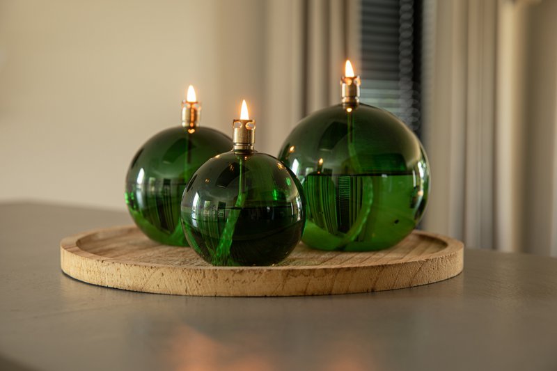 Olielamp Ronde laiton vert S