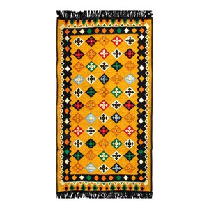 Carpet with kilim motifs - yellow - 150x80x1cm
