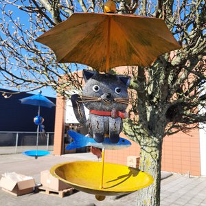 Vogelhäuschen mit Katze, Metall, Gartendekoration, Kunstbizniz, BW24200, 30x30x46 cm