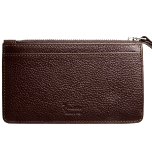 5 Credit Card Pebbled Leather Card Wallet With Zip Brown