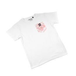 White kids t-shirt with a colorful flower graphic print on the front. Made of soft, breathable cotton material. Available in a range of sizes from 92/98 to 152/158.