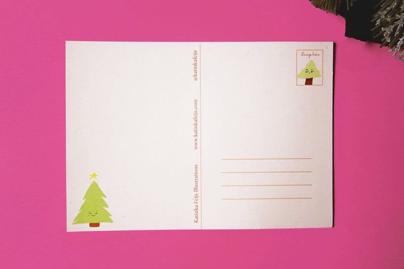 Roze kerstboom ansichtkaart (milieuvriendelijk)