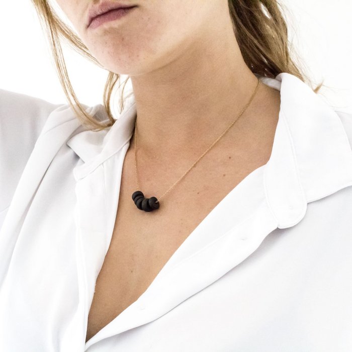 Gold Necklace - Black Disk Beads