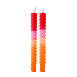  Set of 2 LED swirl candles in red and orange colors, providing a warm and decorative lighting solution.
