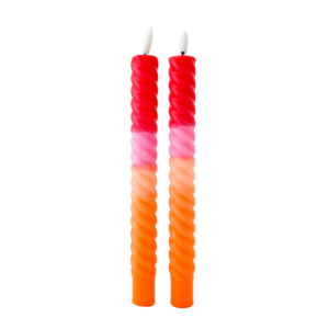 LED Swirl Kaars Red Orange - Set of 2