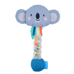 Colorful koala-shaped rattle with textured surfaces and dangling beads, designed for engaging baby's senses and promoting early development.