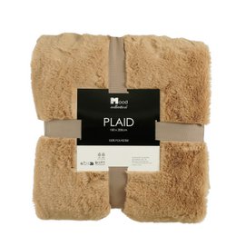  Plaid blanket in light brown color, made of soft, cozy fleece material, measuring 200 cm x 150 cm, suitable for use as a throw or bedding.