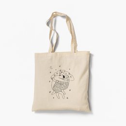 Organic tote bag with Yin and Yang design featuring a cute cartoon character. Made of durable cotton canvas material, this shoulder bag is perfect for everyday use, shopping, or as a reusable grocery bag.