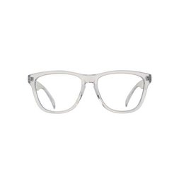 Transparent rectangular eyeglasses with a modern, minimalist design.