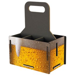  A green and black checkered bottle carrier with a handle, designed to hold multiple bottles.