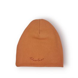 Caramel-colored beanie hat for kids, available in mini, midi, and maxi sizes. Made of soft, warm material with a cozy fit.