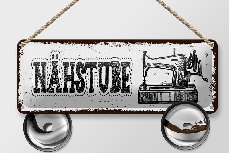 Blechschild Hinweis 27x10 cm Retro Nähstube Nähmaschine Deko Schild
