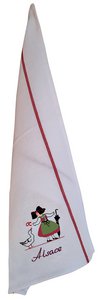Na Geschirrtuch bestickt Elsässer Gans Weiß/Rot 70 x 50