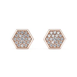 Zeshoekige oorbellen - rosé goud en kristal