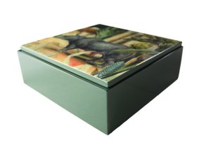 Box rhino palm trees antique painting square green