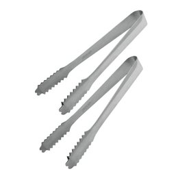 Set of 2 stainless steel ice tongs for professional drinks. Durable and sturdy design, suitable for use in bars, restaurants, and home cocktail making.