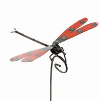 ZIMBA-ARTS METAL RED DRAGON FLY ON STICK