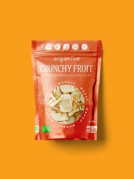 Dried mango slices in a resealable bag. Mango fruit with a sweet and tangy flavor.