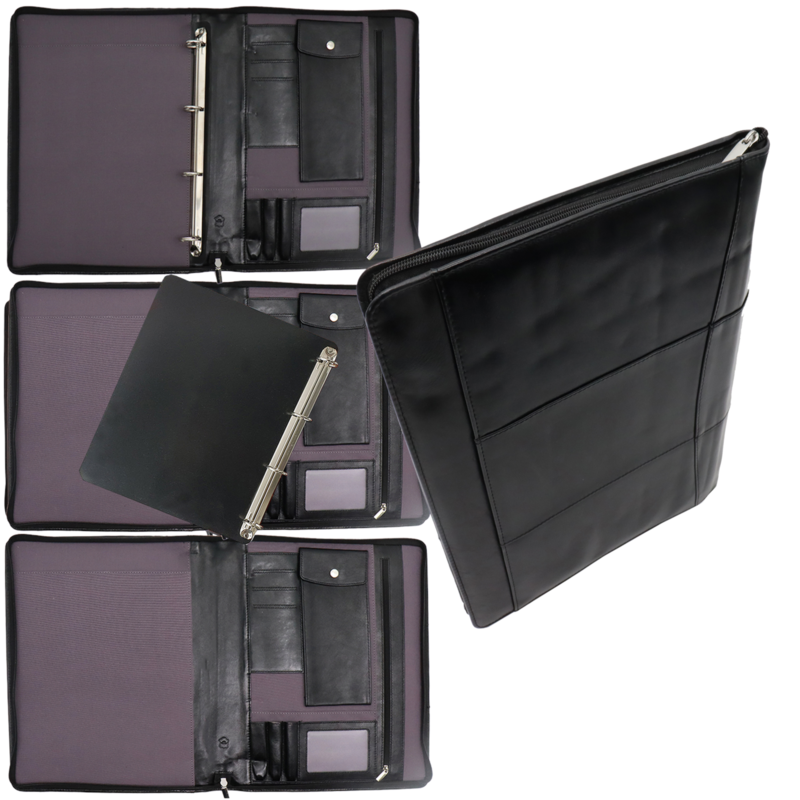 Safekeepers læder skriveetui venstrehåndet - Konferencemappe - Arbejdsbog Tabletcover & Laptop-sleeve - Aftageligt ringbind A4 sort