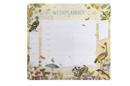 Decorative magnetic weekly planner board with nature-inspired design featuring birds, butterflies, and floral elements. Suitable for organizing schedules and displaying notes.