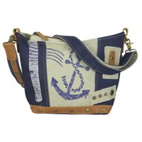 Sunsa duurzame schoudertas voor dames. Schoudertas gemaakt van gerecyclede jeans & canvas (canvas). Handtas vintage retro stijl. Crossbodytas voor dames.