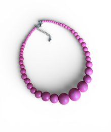  Pink gemstone beaded necklace, round natural stone beads, gradient purple, adjustable chain closure