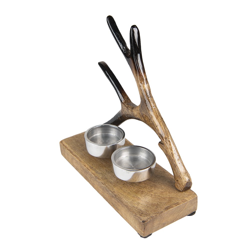Theelichthouder 17 cm Bruin Hout Gewei Waxinelichthouder