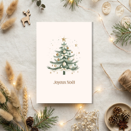 Christmas card with birds in a snowy, starry night scene. Includes text "joyeux noël" (Merry Christmas in French).