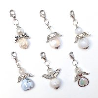 Guardian angel "color sets white to pink" keychain, set of 6, silver