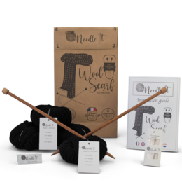 NEEDLE IT® Kit de Tejer para Adultos Principiantes Completo con Agujas de Tejer - Bufanda de Lana para Tejer DIY - Idea de Regalo (Negro)