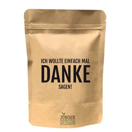 A paprika-colored, rectangular package with the text "DANKE SAGEN!" (Thank you for saying!) printed on it. The package appears to contain some kind of garden or outdoor product.