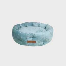  Soft marshmallow dog bed, round shape, mint green velvet material, plush cushioned pet furniture.