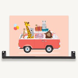 Volkswagen busje poster dieren roze A3