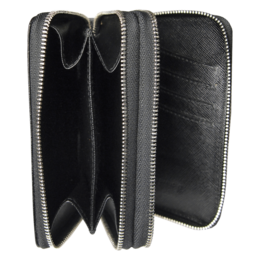 8 Credit Card Dual-Zip Saffiano Leather Wallet Black