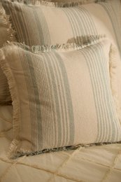 Crete Turquoise Striped Cotton Square Cushion Cover